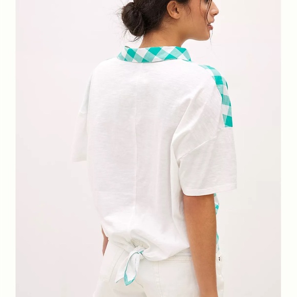 ANTHROPOLOGIE PORRIDGE WOMEN’s TOP TURQUOISE GOLDA GINGHAM PREPPY‎ BACK-TIE NWT - Picture 4 of 12